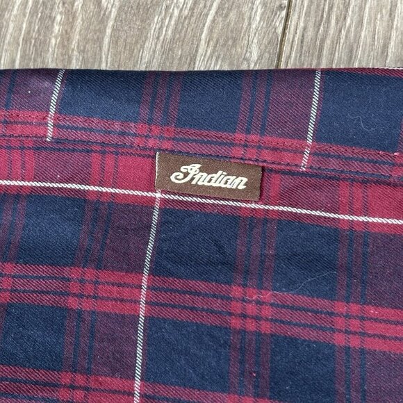 Indian Motorcycle Flannel Mens S Red/Blue Plaid Short Sleeve Button Down Bikers - Picture 3 of 16